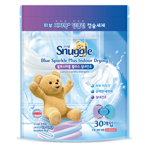 SNUGGLE CAPSULE LAUNDRY DETERGENT BLUE SPARKLE PLUS INDOOR DRYING 30PCS