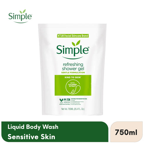 SIMPLE KIND TO SKIN SHOWER GEL REFILL REFRESHING, FOR SENSITIVE SKIN 750ML