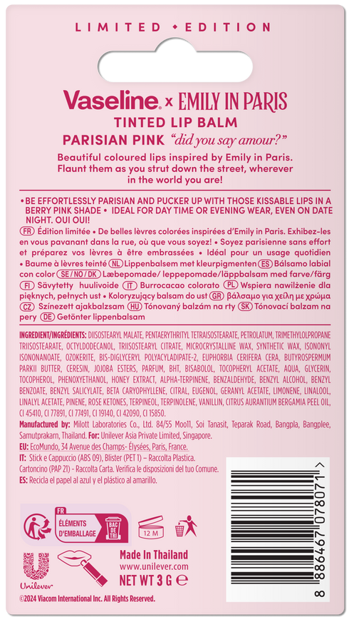 Vaseline Tinted Lip Balm Stick Parisian Pink (Emily In Paris Limited Edition) 3g