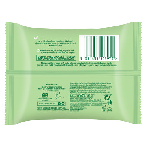 SIMPLE KIND TO SKIN FACE CARE CLEANSING WIPES 25PCS