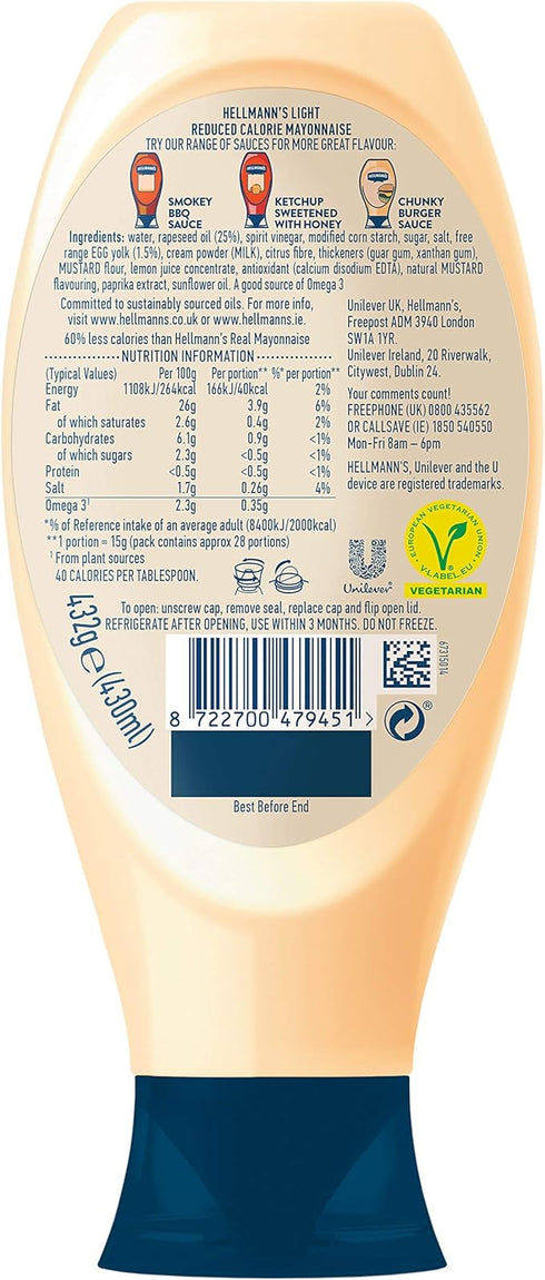 Hellmann's Squeeze Light Mayonnaise 430ml