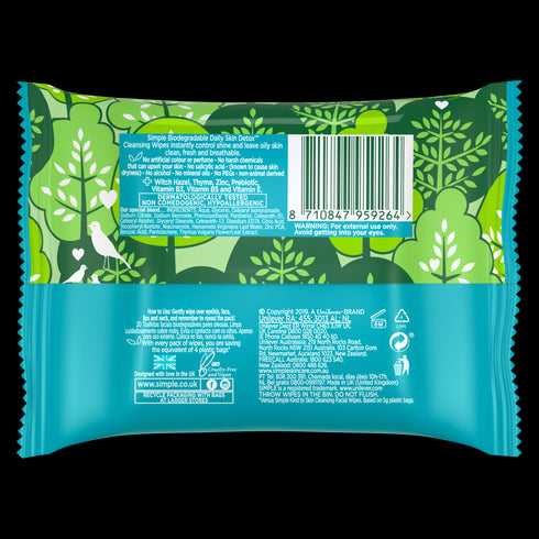 Simple Daily Skin Detox Clear + Matte Cleansing Wipes 20pcs