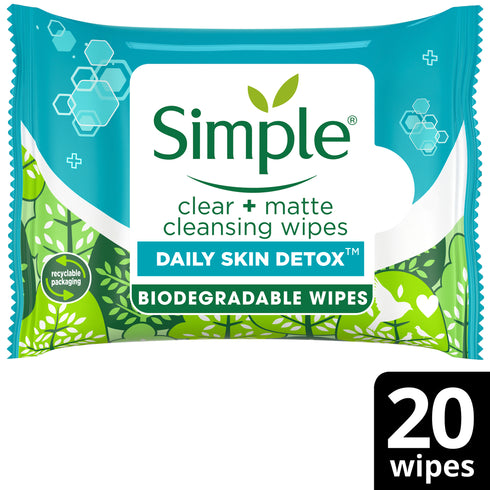 Simple Daily Skin Detox Clear + Matte Cleansing Wipes 20pcs