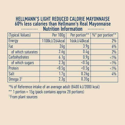 Hellmann's Squeeze Light Mayonnaise 430ml