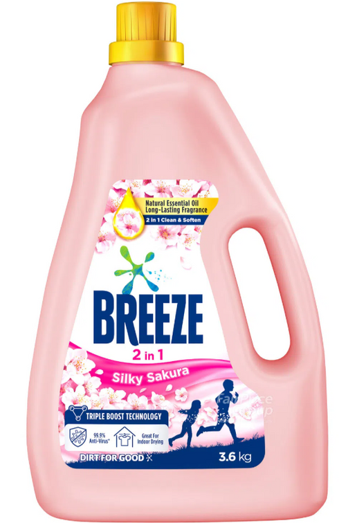 Breeze Laundry Detergent Liquid 2-in-1 Clean & Soften, Silky Sakura 3.6kg