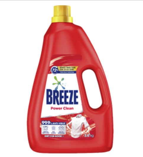 BREEZE POWER CLEAN LAUNDRY DETERGENT LIQUID 3.6KG