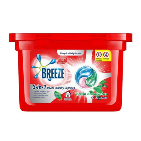 Breeze 3-in-1 Fresh Eucalyptus Power Laundry Capsules 18 capsules