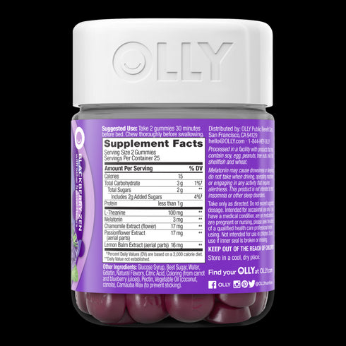OLLY Sleep Gummy Vitamins with Melatonin Chewable Gummy Supplement 50 Gummies