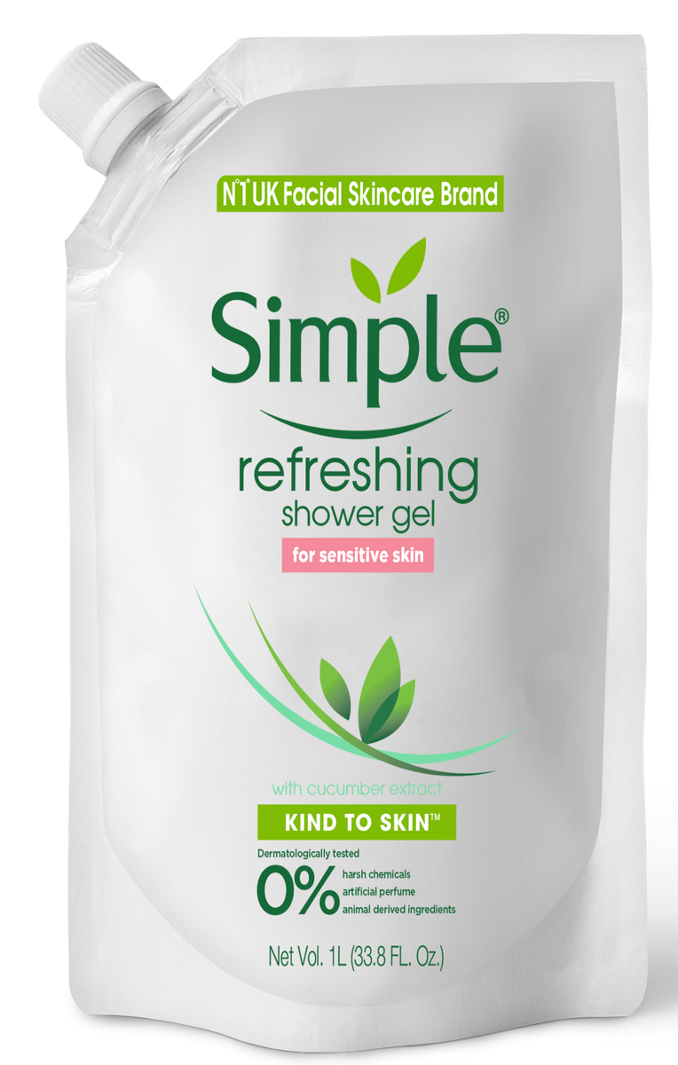 Simple Refreshing Shower Gel Refill Pouch 1L The Good Cart SG