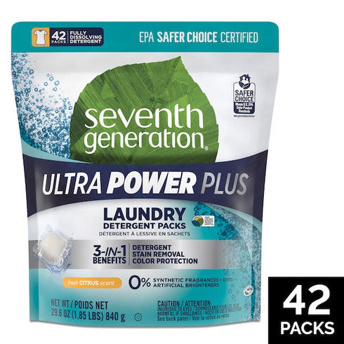 Seventh Generation Ultra Power Plus Laundry Detergent Packs Fresh Citrus 42pcs