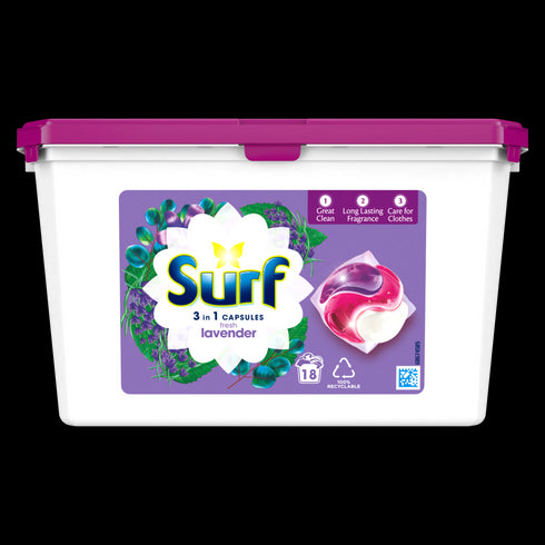 Surf Fresh Lavender 3 in 1 Laundry Washing Capsules 18 Washes