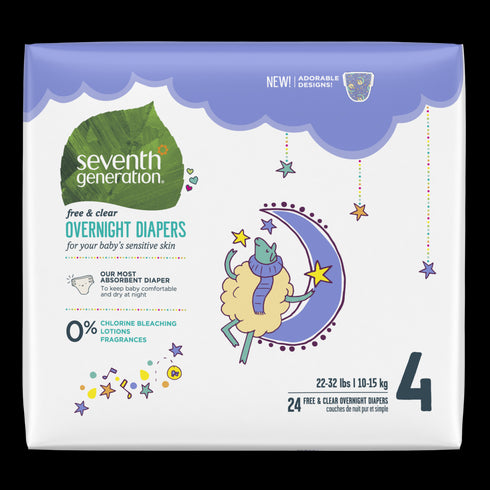 Seventh Generation Free & Clear Overnight Diapers - Size 4, 24 Count