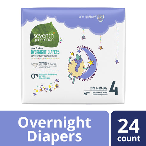 Seventh Generation Free & Clear Overnight Diapers - Size 4, 24 Count