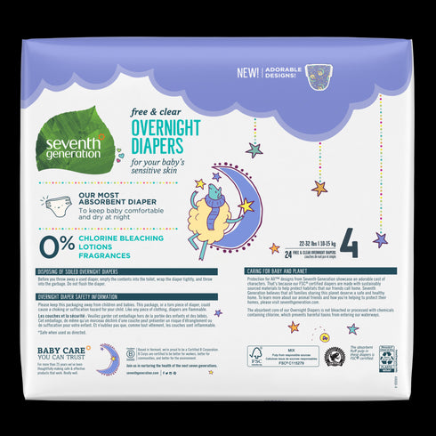 Seventh Generation Free & Clear Overnight Diapers - Size 4, 24 Count