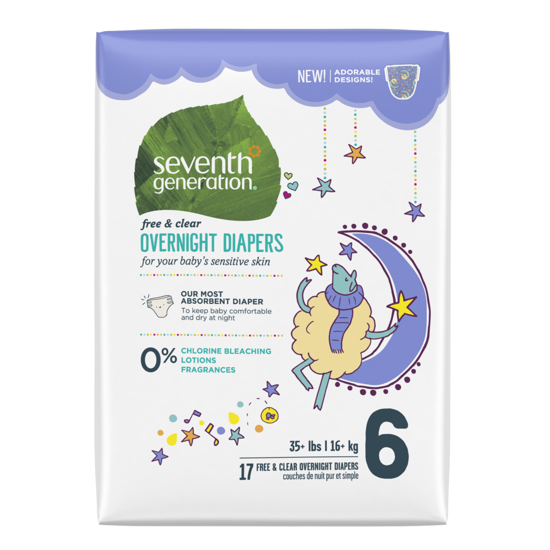 Seventh Generation Overnight Diapers Stage 6 (35+ lbs.) 17 count