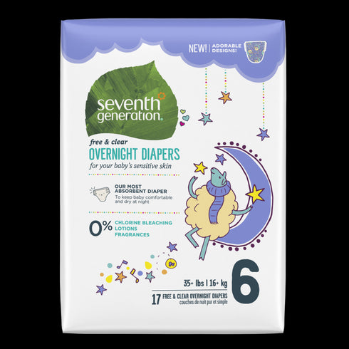 Seventh Generation Overnight Diapers - Stage 6 (35+ lbs.) 17 count