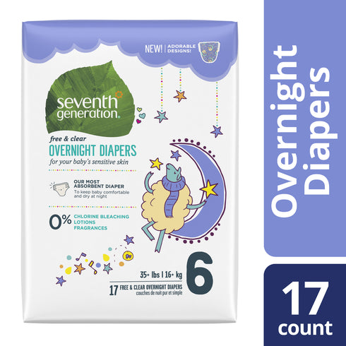 Seventh Generation Overnight Diapers - Stage 6 (35+ lbs.) 17 count
