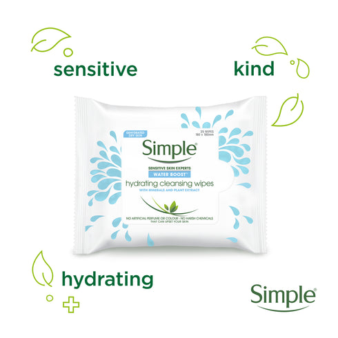 Simple Water Boost Hydrating Cleansing Wipes 25pc