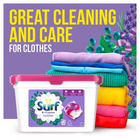 Surf Fresh Lavender 3 in 1 Laundry Washing Capsules 18 Washes