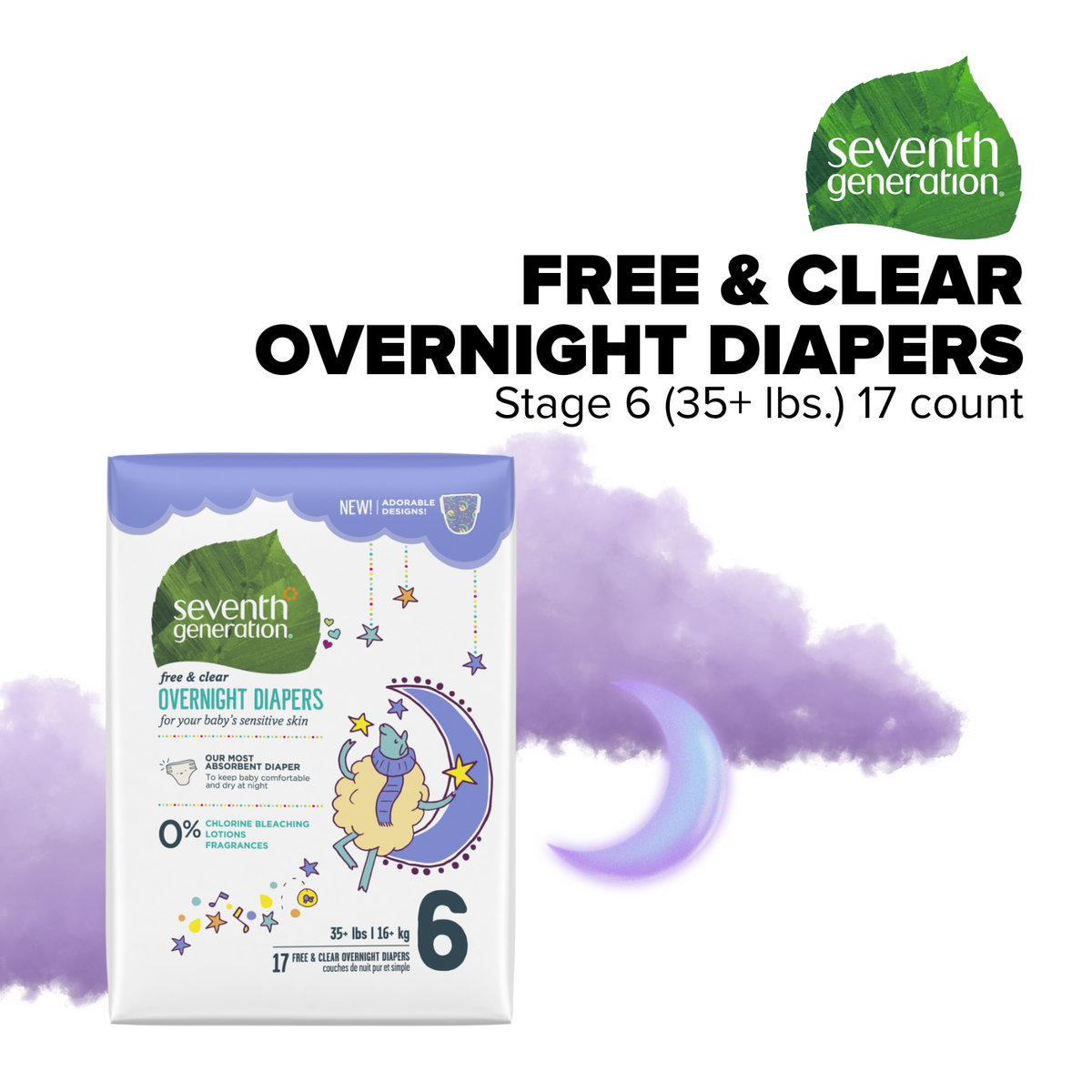 Seventh Generation Overnight Diapers Stage 6 (35+ lbs.) 17 count